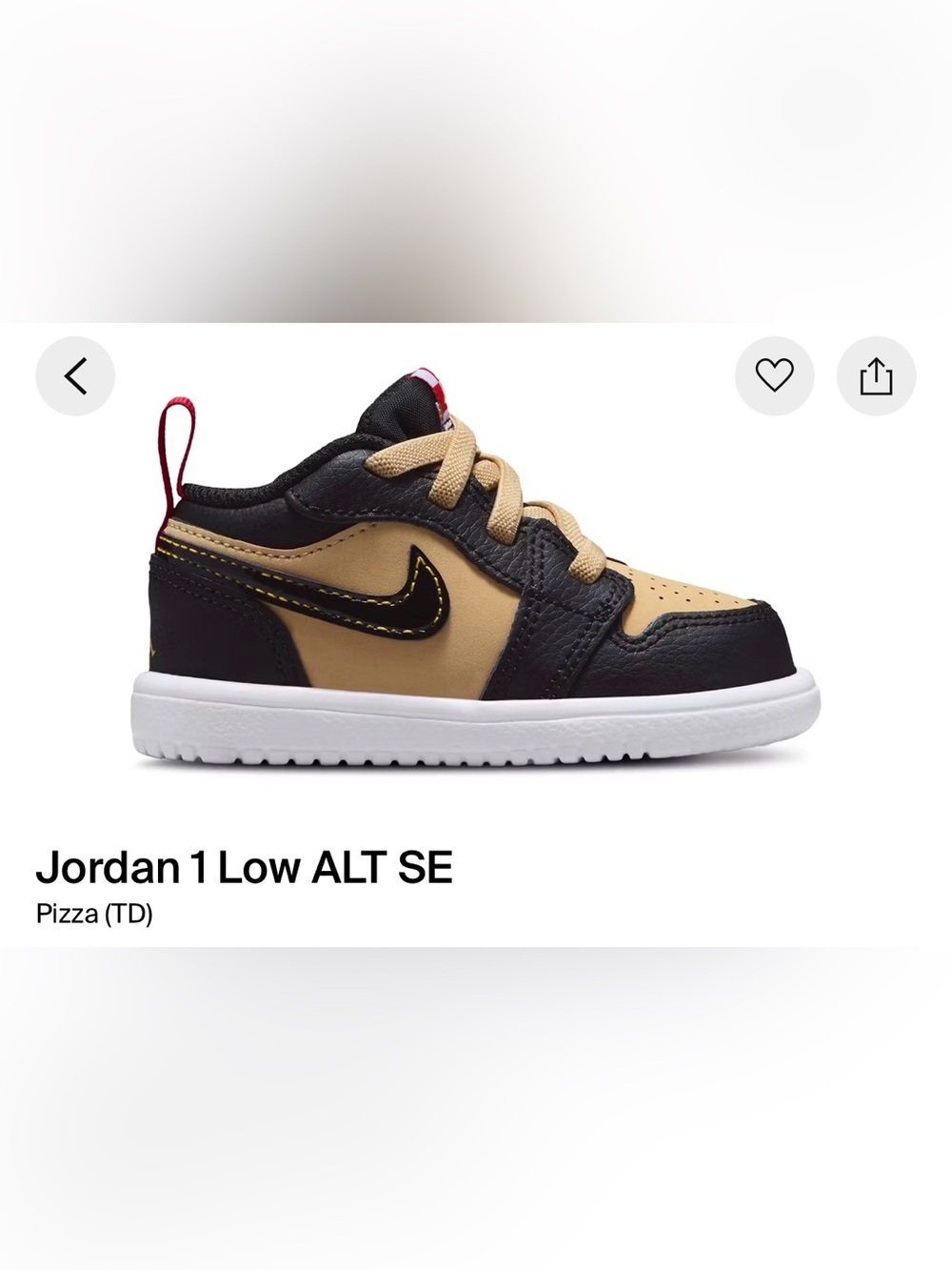 Jordan Jordan 1 Low Alt SE (TD) Black & Yellow Baby US 10C Like New